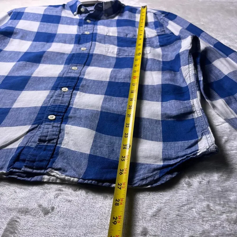 Banana Republic 100% Linen Camden Fit Button Up Shirt Men's M Checker Plaid